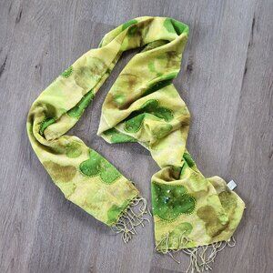 J. Jill Vintage Beaded Scarf Wrap Green Floral Print